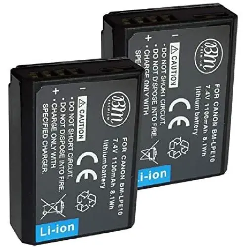 BM Premium 2-Pack of LP-E10 Batteries for Canon EOS Rebel T3, T5, T6, T7, Kiss X50, Kiss X70, EOS 1100D, EOS 1200D, EOS 1300D, EOS 2000D Digital Camera