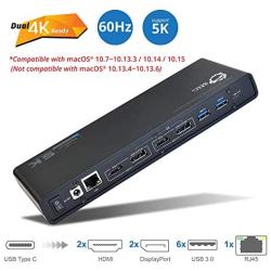 SIIG USB Type C 4K Dual Monitor Docking Station - Dual 4K@60HZ or Single 5K@60Hz Video Laptop Dock - Thunderbolt 3 Compatible (2 HDMI, 2 DisplayPort Outputs, Gigabit Ethernet, 6 USB 3.0 Ports)