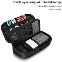 ProCase Travel Electronics Cable Organizer Bag, Double Layer Thicken Portable Gadget Accessories Multifunction Carrying Case Pouch for Cords USB SD Memory Cards Earphones Power Bank Hard Drive –Black