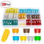Nilight - 50029R 120 Pcs Standard Blade Fuse 5A/7.5A/10A/15A/20A/25A/30A AMP Assorted Set with 10 Pack 14AWG ATC/ATO Inline Fuse Holder, 2 Years Warranty