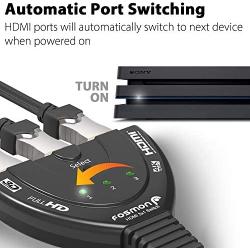Fosmon 3-Port HDMI Switch 4K, 3x1 Switcher (Automatic Switching) Support Ultra HD 3D HDR Full HD 1080P HDCP, HDMI Splitter Hub Compatible with Apple TV Roku Fire TV Stick HDTV PS4 Xbox One Chromecast
