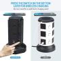 SUPERDANNY Surge Protector Tower with 10W Wireless Charger, Spin Power Strip Tower 13A Vertical Charging Station with 10 AC Outlets+4 USB Slots and 6.5ft Extension Cord for Home Office Garage, Black