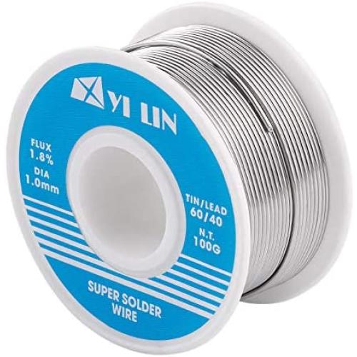 YI LIN 60/40 Solder Tin Lead Rosin Core Solder Wire For Electrical Soldering (100g/0.22lbs) (1mm/100g)