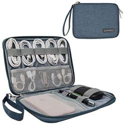 GANAMODA Small Electronic Organizer Travel Cable Bag, Portable Tech Accessories Case for Phone, Cord, Charger, Hard Drives, Gadgets, Navy Blue