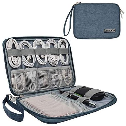 GANAMODA Small Electronic Organizer Travel Cable Bag, Portable Tech Accessories Case for Phone, Cord, Charger, Hard Drives, Gadgets, Navy Blue