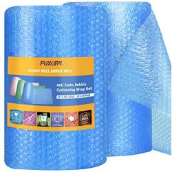 Fuxury Blue Anti-Static Bubble Cushioning Wrap Roll Air Bubble Roll 2 Rolls 72 Feet Total,Perforated Every 12'',Included 20 Fragile Sticker Labels for Packaging Moving Shipping Boxes Supplies