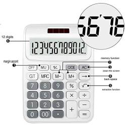 Calculator,ONXE DC116 Standard Function Desktop Calculator with Dual Power Supply and 12-bit Large Display (White)