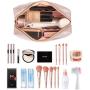 MAANGE 3 Pcs Makeup Bag Portable Travel Cosmetic Bag Large Makeup Bag Organizer with Gold Zipper Waterproof Toiletry Bags for Women and Girls(Rose Gold)