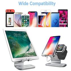 Phone and Apple Watch Stand, Apple Watch Stand Charger, ZVEdeng 2 in1 Universal Desktop Stand Holder for iPhone 12 Pro Max/12 Pro/12/12 Mini, Phone and Apple Watch(38mm-42mm)-Gray Leather