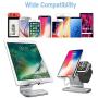 Phone and Apple Watch Stand, Apple Watch Stand Charger, ZVEdeng 2 in1 Universal Desktop Stand Holder for iPhone 12 Pro Max/12 Pro/12/12 Mini, Phone and Apple Watch(38mm-42mm)-Gray Leather
