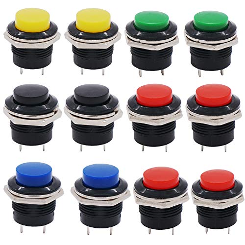 Twidec/12Pcs SPST AC250V/3A AC125V/6A Mini Off(ON) NO Momentary Push Button Switch 5 Colour R13-507-5C-12PCS
