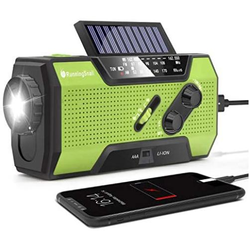 RunningSnail Solar Crank NOAA Weather Radio for Emergency with AM/FM, Flashlight, Reading Lamp and 2000mAh Power Bank (Green)