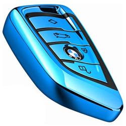 Intermerge for BMW Key Fob Cover,Blade Shape Soft TPU Key Case Shell Pouch for BMW New BMW X1 X3 X5 X6,BMW Series 1 2 5 7 Keyless Entry BMW Key Cover-Blue