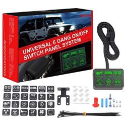 6 Gang Switch Panel Electronic Relay System Circuit Control Box Waterproof Fuse Relay Box Wiring Harness Assemblies for Car Auto Truck Boat Marine (Universal 6 Gang Button Switch Panel) (1)