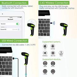 NADAMOO 2D Wireless Barcode Scanner with Stand, Compatible with Bluetooth & 2.4G Wireless & Wired Connection, Cordless QR Code Scanner USB Image Bar Code Reader for Computer Tablet iPhone iPad Android
