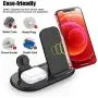 Wireless Charger 3 in 1, Wireless Charging Station for Samsung Galaxy Watch Active 2 Galaxy Watch 3 and Galaxy Buds Pro, Fast Charger Stand Dock Compatible with iPhone Samsung Galaxy S20 S10 (Black)