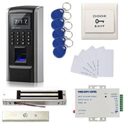 Full Kits Biometric Fingerprint RFID Password Access Control Systems + 600lbs Force Electric EM Magnetic Lock +110V Power Supply+10 Cards and Key Fobs
