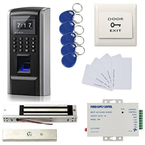 Full Kits Biometric Fingerprint RFID Password Access Control Systems + 600lbs Force Electric EM Magnetic Lock +110V Power Supply+10 Cards and Key Fobs