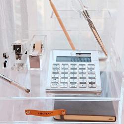 EXPUTRAN Acrylic Calculator with Stand, Battery and Solar Hybrid Powered Basic Calculator 12-Digit LCD Display,Home Office Desktop Accessories(Silver)
