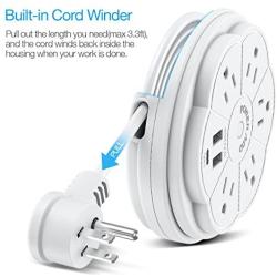 POWERADD Travel Power Strip 5 Outlet Surge Protector with Retractable Cord Smart USB Ports and Type-C Port, 900J, 125V/13A, 3.3ft Extension Cord, Portable & Neat for Travel/Home /Office