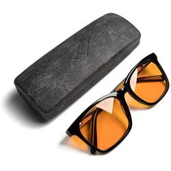 THL Blue Light Blocking Reading Glasses for Better Sleep - Amber Orange Computer Filter Anti Eye Strain - HEALTH LISTS Extra Large Frame (Black) XL
