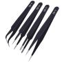 4 Pieces Precision Tweezers Set ESD Tweezer Kit, Anti-Static Stainless Steel Tweezers Kit Curved Tweezers with Case for Craft, Jewelry, Electronics, Laboratory Work