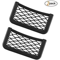 Car Storage Organizer, DSSKY 2-Pack Universal Car String Bag Car Seat Side Storage, 7.9 X 3.2 Net Bag Mesh Pocket Organizer Stick-on for Purse Bag Phone