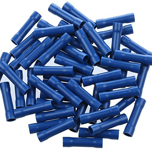 AIRIC Blue Butt Connectors Crimp 100pcs 16-14AWG Butt Connector Fully Insulated PVC Butt Splice Wire Connectors, 16-14 Gauge