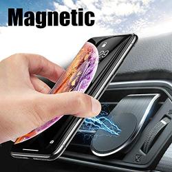 Car Phone Magnetic Clip-on Stand, MamaWin Aluminum Alloy Portable Car Cell Phone Non Adhesive Holder Mount, Metal Mobile Phone Holder for iPhone, Android Phone, 1 Pack, Black