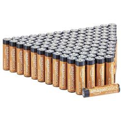 Amazon Basics 100 Pack AAA High-Performance Alkaline Batteries, 10-Year Shelf Life, Easy to Open Value Pack