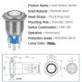 Quentacy Momentary Push Button Switch 1NO1NC Waterproof Silver Stainless Steel Shell 12V LED Ring Illuminated Switch with Wire Socket Plug Suitable for 19mm 3/4 Mounting Hole (White)
