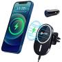 WAITIEE Magnetic Wireless Car Charger Compatible with iPhone 12/12 Pro/ 12 Pro Max/ 12 Mini with QC3.0 Adapter 15W/ 10W/ 7.5W/ 5W Fast Wireless Car Charger Mount with Secure Air Vent Clamp (Black)