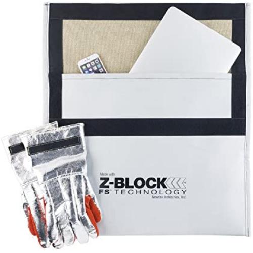 Newtex Z-Block Electronics 18 x 24 Fire Containment Bag Kit; Includes X20 High Temperature Aluminized Leather Gloves and Z-SIL Silica Fire Barrier Blanket, Made in The USA