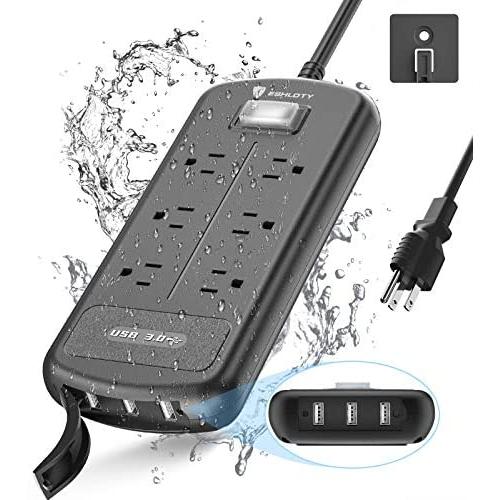 ESHLDTY USB Outdoor Power Strip Weatherproof, 6 Outlets and 3 USB Ports Surge Protector with 1500Joules 1875W IPX6 Waterproof, 6ft Heavy Duty Extension Cord, Wall Mountable for Home Office Porch Patio