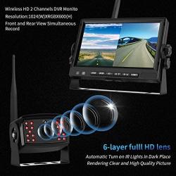 Backup Camera Wireless, Backup Camera for Trucks, Trailer Backup Camera System DVR Digital Wireless AHD Video Recording (Rear & Front View Camera) 7 inch Monitor for Bus/Motorhome 12V-24V Night Vision