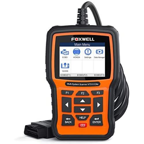 FOXWELL NT510 Elite OBD2 Code Reader for Honda Acura Automotive Scan Tool All System Bi-Directional Diagnostics Scanner ABS SRS Transmission Auto Bleed SAS TPMS EPB Oil Reset (Enhanced Version)