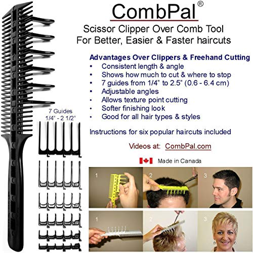 CombPal Scissor Clipper Over Comb Hair Cutting Tool Barber Haircutting Comb Set (Classic Set, Black)