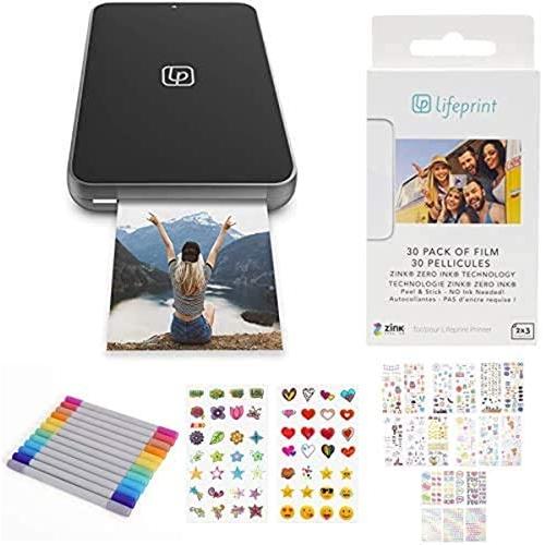 Lifeprint 2x3 Ultra Slim Printer Portable Bluetooth Enabled (Black) Starter Bundle
