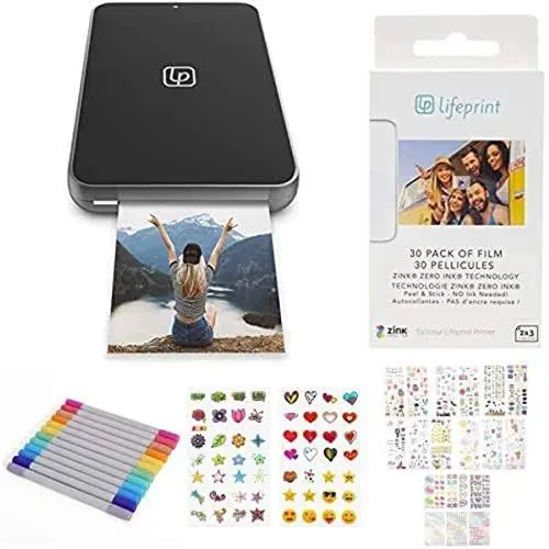 Lifeprint 2x3 Ultra Slim Printer Portable Bluetooth Enabled (Black) Starter Bundle