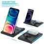 Wireless Charging Station, EVIGAL 4 in 1 Compatible with iPhone12, 12mini, 12Pro, 12Pro Max, 11, 11Pro, 11Pro Max, XS MAX, XS, X, 8, Detachable&Magnetic Stand for iWatch, AirPods(with QC3.0 Adapter)