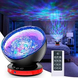 Ocean Wave Projector,12LED Night Light Projector with Adjustable Lightness Remote Control Timer, 8 Color Changing Lighting Modes Galaxy Light for Baby Bedroom Decoration
