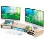 AMERIERGO Dual Monitor Stand Riser- 3 Shelf Screen Stand with Adjustable Length and Angle, 2 Extra Functional Slot Desktop Organizer Stand for PC, Computer, Laptop (Light Wood)
