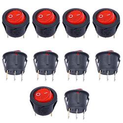 Taiss / 10Pcs AC 250V/6A, 125V/10A Red Light Illuminated ON/Off SPST 3 Pin 2 Position Mini Boat Rocker Switches Car Auto Boat Rocker Toggle Switch Snap KCD1-5-101N-R