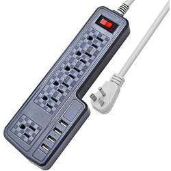 Mountable Surge Protector Power Strip JACKYLED 9.8ft 6 Outlets 4 USB Ports Electric Power Outlet with Right Angle Flat Plug Electric Long Extension Cord Power Charging Station for Home Office Gray