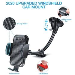 Windshield Phone Holder for Car - FLOVEME Gooseneck Long Arm Car Phone Mount Hands Free Windshield Car Phone Holder Compatible with iPhone Samsung LG Moto Smart Phone Stand for Car (Black)