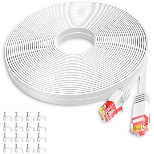 Cat 6 Ethernet Cable 35 ft Faster Than cat 5E, Flat LAN RJ45 high Speed Internet Cable for modems, routers, adapters, switches, Cameras, TV Boxes, hubs