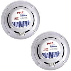 6.5 Inch Dual Marine Speakers - 2 Way Waterproof and Weather Resistant Outdoor Audio Stereo Sound System with 150 Watt Power, Polypropylene Cone and Cloth Surround - 1 Pair - PLMR60W (White)