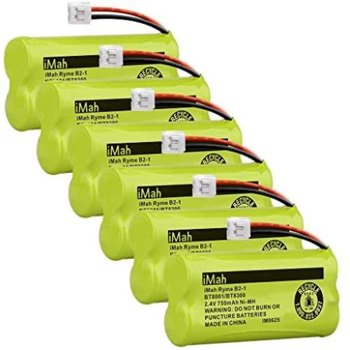 iMah Ryme B2-1 BT-800 BT-8001 BT-8300 BT-1011 BT-1018 BT-1022 BT184342 BT18433 Battery Compatible with AT&T CL80109 EL51109 SL82000 TL90078 Vtech CS6209 CS6219 CS6229 DS6121 DS6221 DS6221 (Pack of 6)