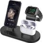 OLEBR 3 in 1 Charging Stand Compatible with iWatch Series 6/SE/5/4/3/2/1, AirPods Pro and iPhone Series 12/11 Series/Xs/X Max/XR/X/8/ 8P/7/7P/6S/6S Plus(Original Charger & Cables Required) Black
