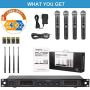 Wireless Microphone System, Phenyx Pro Quad Channel Cordless Mic Set with Metal Handheld Mics, 4x40 Channels, Auto Scan, Long Distance 328ft, Ideal for DJ, Church, Outdoor Events (PTU-7000A)